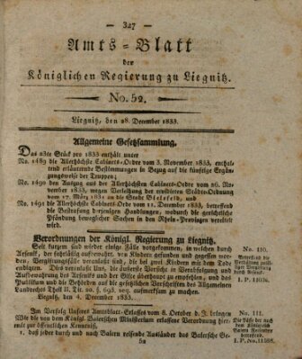 Amts-Blatt der Preußischen Regierung zu Liegnitz Samstag 28. Dezember 1833