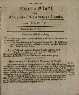 Amts-Blatt der Preußischen Regierung zu Liegnitz Samstag 12. April 1834