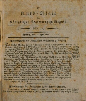Amts-Blatt der Preußischen Regierung zu Liegnitz Samstag 18. April 1835
