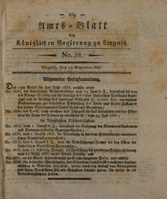 Amts-Blatt der Preußischen Regierung zu Liegnitz Samstag 19. September 1835