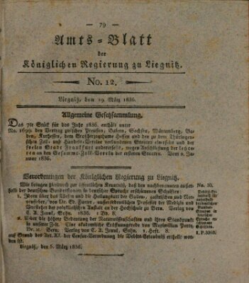Amts-Blatt der Preußischen Regierung zu Liegnitz Samstag 19. März 1836