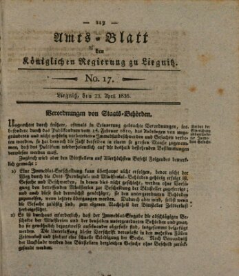 Amts-Blatt der Preußischen Regierung zu Liegnitz Samstag 23. April 1836