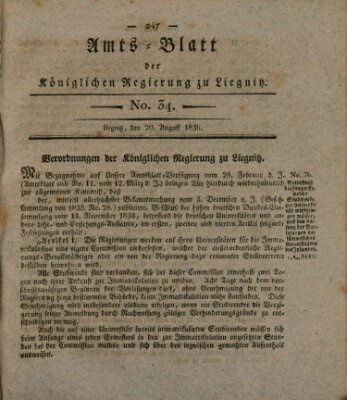 Amts-Blatt der Preußischen Regierung zu Liegnitz Samstag 20. August 1836