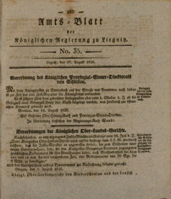 Amts-Blatt der Preußischen Regierung zu Liegnitz Samstag 27. August 1836