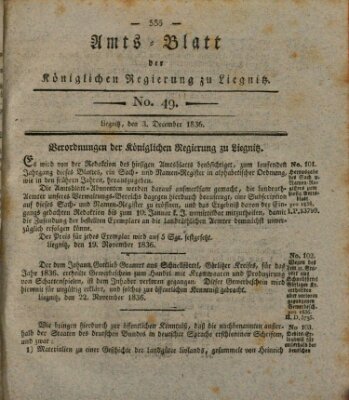 Amts-Blatt der Preußischen Regierung zu Liegnitz Samstag 3. Dezember 1836