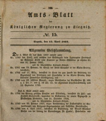 Amts-Blatt der Preußischen Regierung zu Liegnitz Samstag 15. April 1837