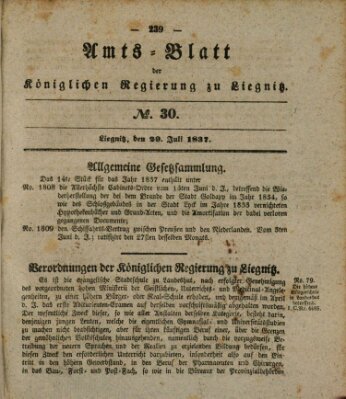 Amts-Blatt der Preußischen Regierung zu Liegnitz Samstag 29. Juli 1837