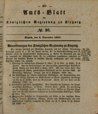 Amts-Blatt der Preußischen Regierung zu Liegnitz Samstag 9. September 1837
