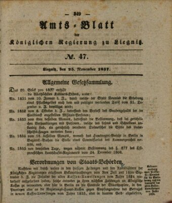 Amts-Blatt der Preußischen Regierung zu Liegnitz Samstag 25. November 1837