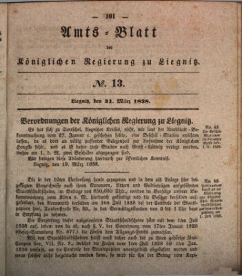 Amts-Blatt der Preußischen Regierung zu Liegnitz Samstag 31. März 1838