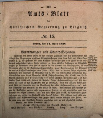 Amts-Blatt der Preußischen Regierung zu Liegnitz Samstag 14. April 1838