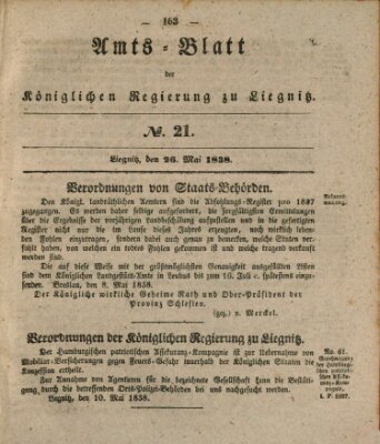 Amts-Blatt der Preußischen Regierung zu Liegnitz Samstag 26. Mai 1838