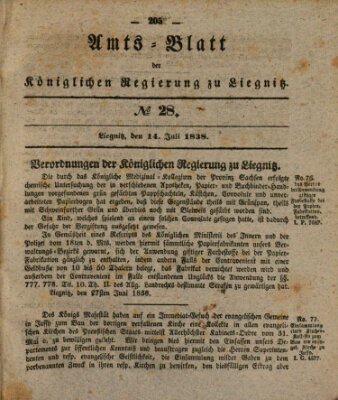 Amts-Blatt der Preußischen Regierung zu Liegnitz Samstag 14. Juli 1838