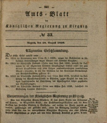 Amts-Blatt der Preußischen Regierung zu Liegnitz Samstag 18. August 1838