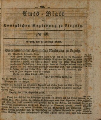 Amts-Blatt der Preußischen Regierung zu Liegnitz Samstag 6. Oktober 1838