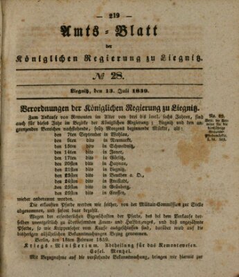 Amts-Blatt der Preußischen Regierung zu Liegnitz Samstag 13. Juli 1839