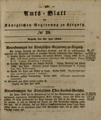 Amts-Blatt der Preußischen Regierung zu Liegnitz Samstag 20. Juli 1839