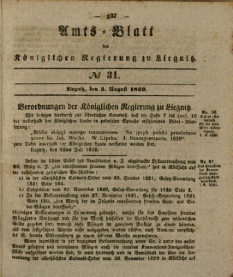 Amts-Blatt der Preußischen Regierung zu Liegnitz Samstag 3. August 1839