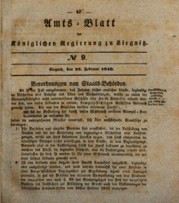 Amts-Blatt der Preußischen Regierung zu Liegnitz Samstag 29. Februar 1840