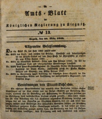 Amts-Blatt der Preußischen Regierung zu Liegnitz Samstag 28. März 1840