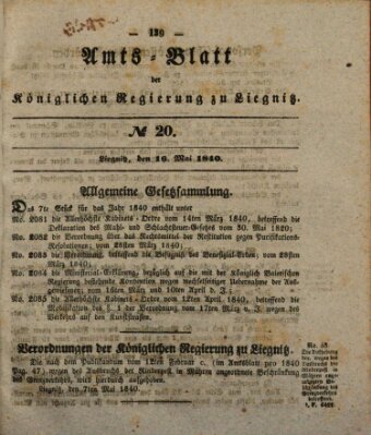 Amts-Blatt der Preußischen Regierung zu Liegnitz Samstag 16. Mai 1840