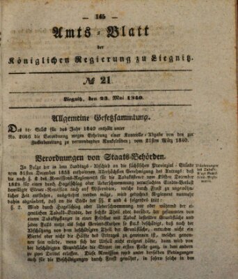 Amts-Blatt der Preußischen Regierung zu Liegnitz Samstag 23. Mai 1840