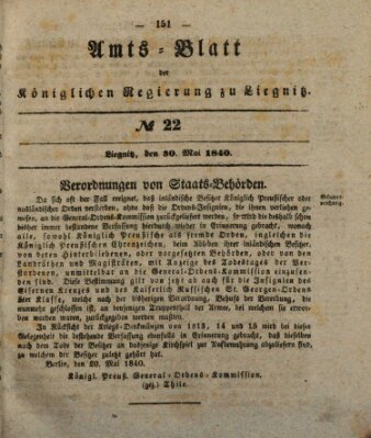 Amts-Blatt der Preußischen Regierung zu Liegnitz Samstag 30. Mai 1840