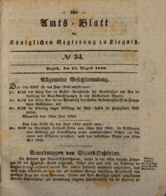 Amts-Blatt der Preußischen Regierung zu Liegnitz Samstag 22. August 1840