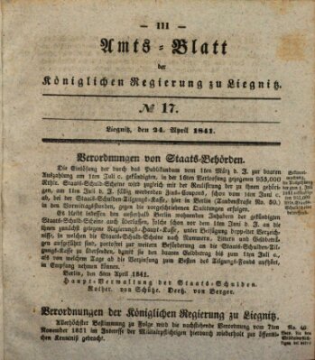 Amts-Blatt der Preußischen Regierung zu Liegnitz Samstag 24. April 1841