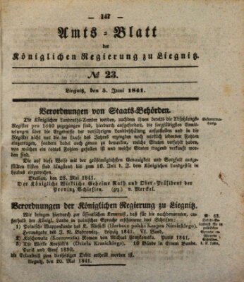 Amts-Blatt der Preußischen Regierung zu Liegnitz Samstag 5. Juni 1841