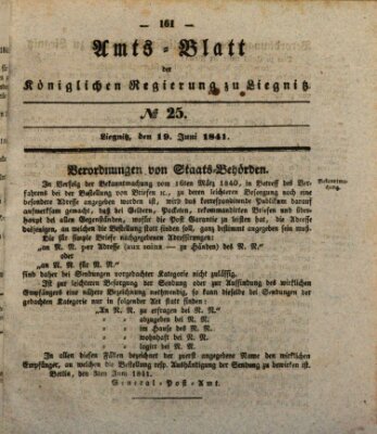 Amts-Blatt der Preußischen Regierung zu Liegnitz Samstag 19. Juni 1841