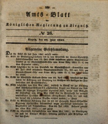 Amts-Blatt der Preußischen Regierung zu Liegnitz Samstag 26. Juni 1841