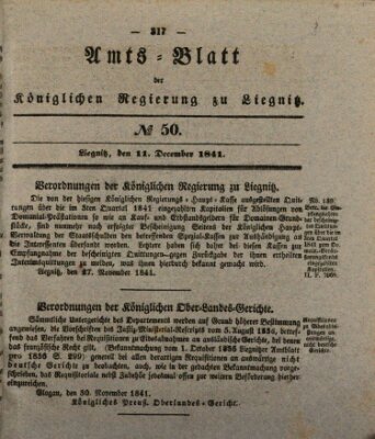 Amts-Blatt der Preußischen Regierung zu Liegnitz Samstag 11. Dezember 1841