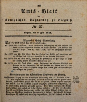 Amts-Blatt der Preußischen Regierung zu Liegnitz Samstag 2. Juli 1842