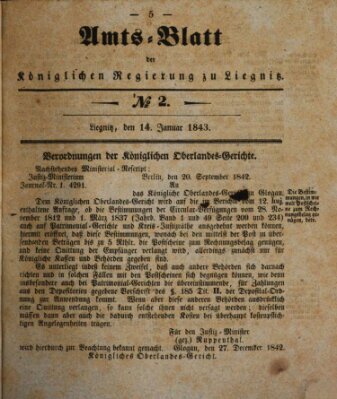 Amts-Blatt der Preußischen Regierung zu Liegnitz Samstag 14. Januar 1843