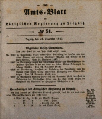 Amts-Blatt der Preußischen Regierung zu Liegnitz Samstag 23. Dezember 1843