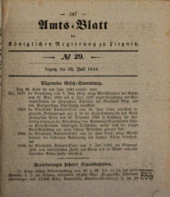 Amts-Blatt der Preußischen Regierung zu Liegnitz Samstag 20. Juli 1844