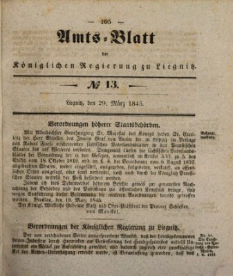 Amts-Blatt der Preußischen Regierung zu Liegnitz Samstag 29. März 1845