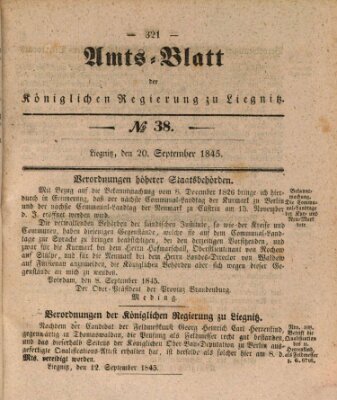 Amts-Blatt der Preußischen Regierung zu Liegnitz Samstag 20. September 1845