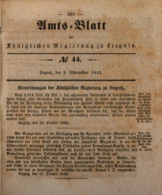 Amts-Blatt der Preußischen Regierung zu Liegnitz Samstag 1. November 1845