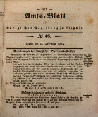 Amts-Blatt der Preußischen Regierung zu Liegnitz Samstag 15. November 1845