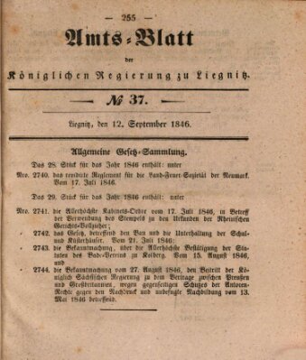 Amts-Blatt der Preußischen Regierung zu Liegnitz Samstag 12. September 1846