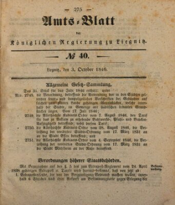 Amts-Blatt der Preußischen Regierung zu Liegnitz Samstag 3. Oktober 1846