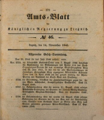 Amts-Blatt der Preußischen Regierung zu Liegnitz Samstag 14. November 1846