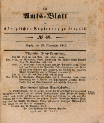 Amts-Blatt der Preußischen Regierung zu Liegnitz Samstag 28. November 1846