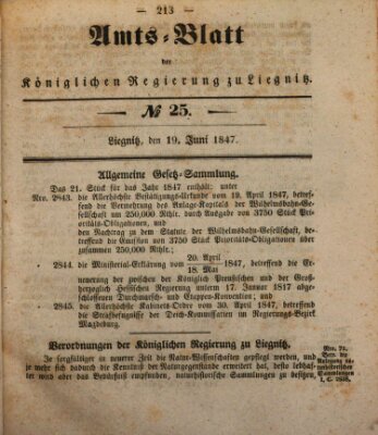 Amts-Blatt der Preußischen Regierung zu Liegnitz Samstag 19. Juni 1847