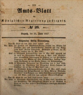 Amts-Blatt der Preußischen Regierung zu Liegnitz Samstag 26. Juni 1847