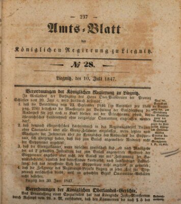 Amts-Blatt der Preußischen Regierung zu Liegnitz Samstag 10. Juli 1847