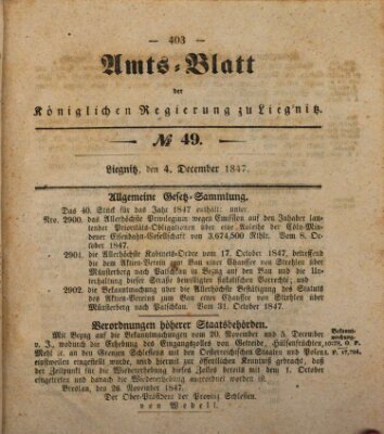 Amts-Blatt der Preußischen Regierung zu Liegnitz Samstag 4. Dezember 1847