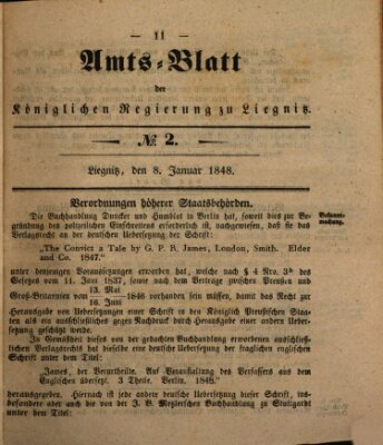 Amts-Blatt der Preußischen Regierung zu Liegnitz Samstag 8. Januar 1848